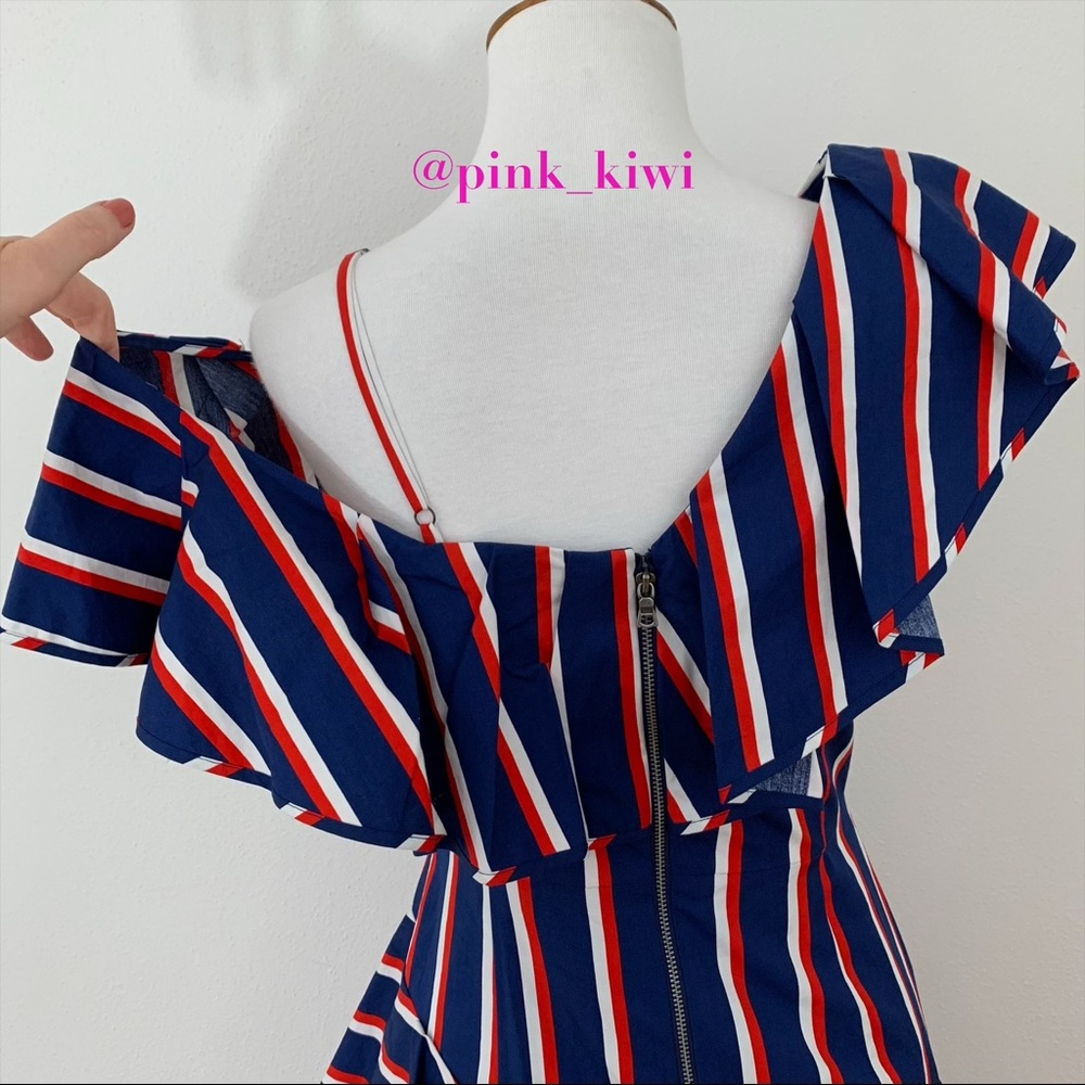 Alice + Olivia Laflora Asymmetrical Striped Ruffle Dress - Picture 10 of 13